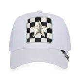 Vintage Havana Trucker Hat for Women – White Mesh & Canvas Adjustable Cap With Checkered Patch & Washed Gold Star